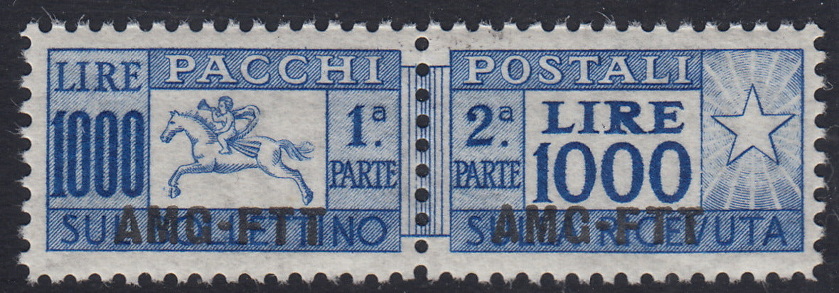 TA6 - Trieste Zona A - 1954 - Pacchi Postali L. 1000 oltremare "Cavallino" soprastampa AMG-FTT dentellatura pettine nuovo con gomma (26)