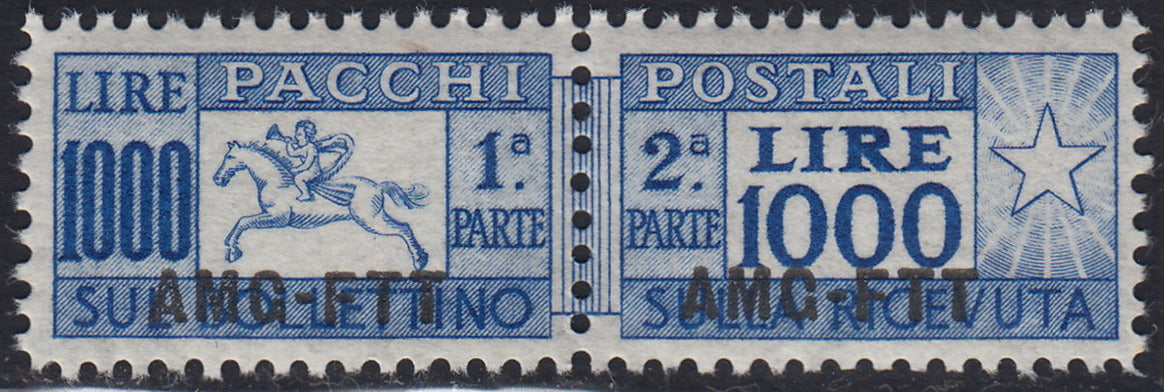 TA7 - Trieste Zona A - 1954 - Pacchi Postali L. 1000 oltremare "Cavallino" soprastampa AMG-FTT dentellatura pettine nuovo con gomma (26)