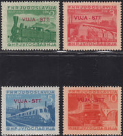 TB77 - 1950 - Centenario delle Ferrovie jugoslave, serie di quattro valori con soprsatampa in rosso VUJA - STT nuovi gomma integra (19/22)