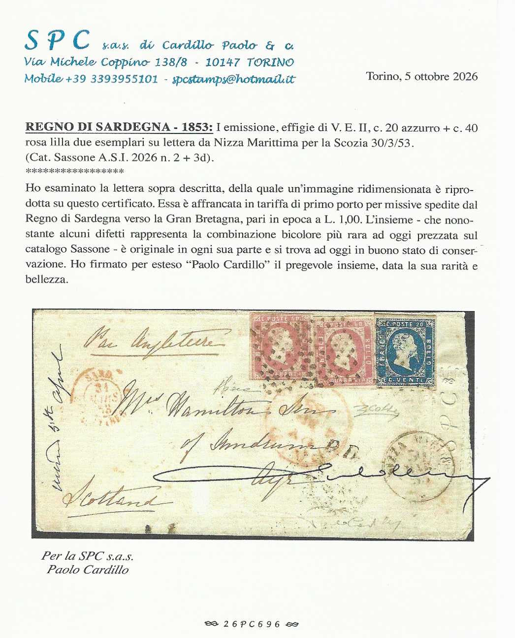ES2585_15 - 1855 - II issue c.25 brown red on letter from Piacenza to Bologna May 1856 (8)