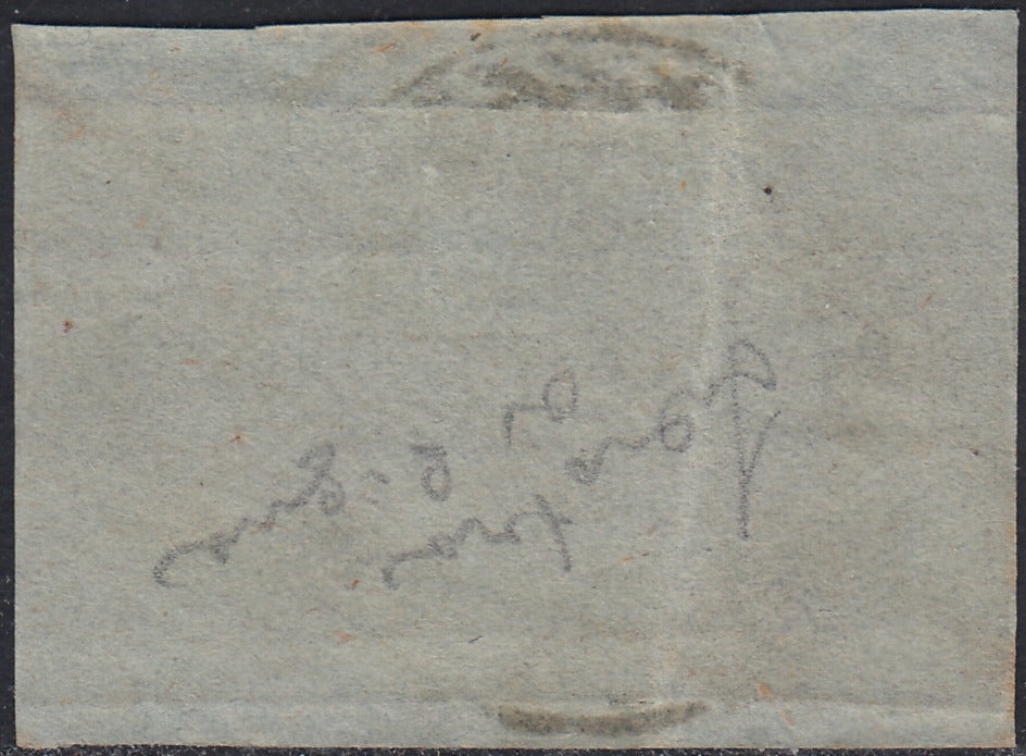 Tos144 - 1851 - Leone di Marzocco, 1 crazia bruno carminio lillaceo su carta grigia e filigrana corona coppia orizzontale usata su frammento con cerchio di LASTRA A SIGNA. (4f).