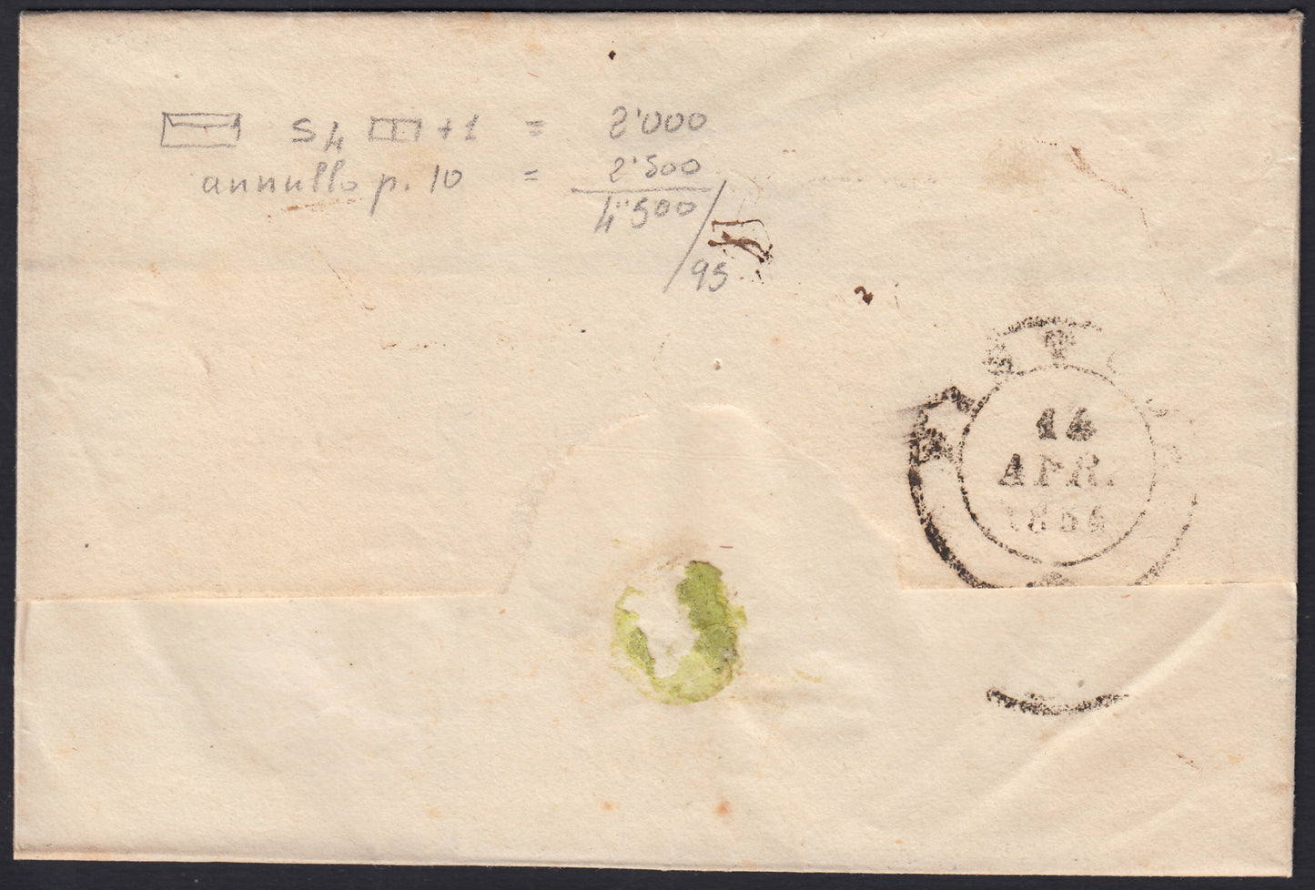 TOSCSP17 - 1854 - Lettera affrancata con 1cr. carminio chiaro su grigio singolo + coppia usati con muto a sigillo di Grosseto, raro! (4, p.ti 11).