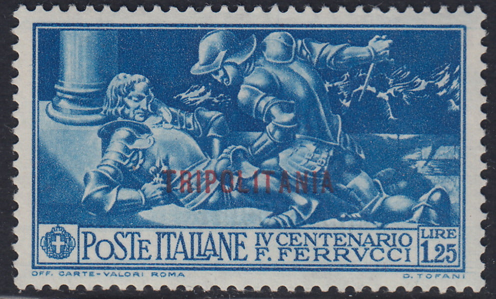 Trip33 - Ferrucci L. 1.25 light blue with double TRIPOLITANIA overprint of which one in new albino rubber intact (67, variety)