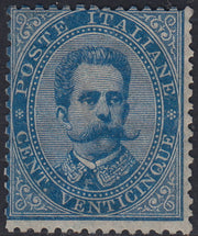 Umb18 - 1879 - Umberto I c. 25 azzurro nuovo con gomma e traccia di linguella (40)