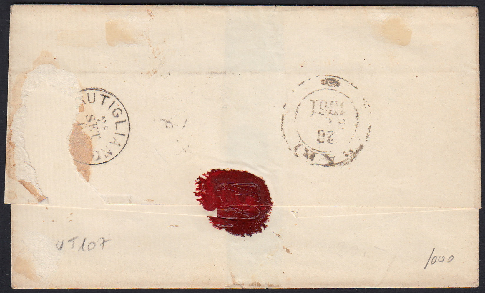 1861 - 1 black grain, copy with triple effigy, new with original rubber (19 AD). Cardillo certificate.