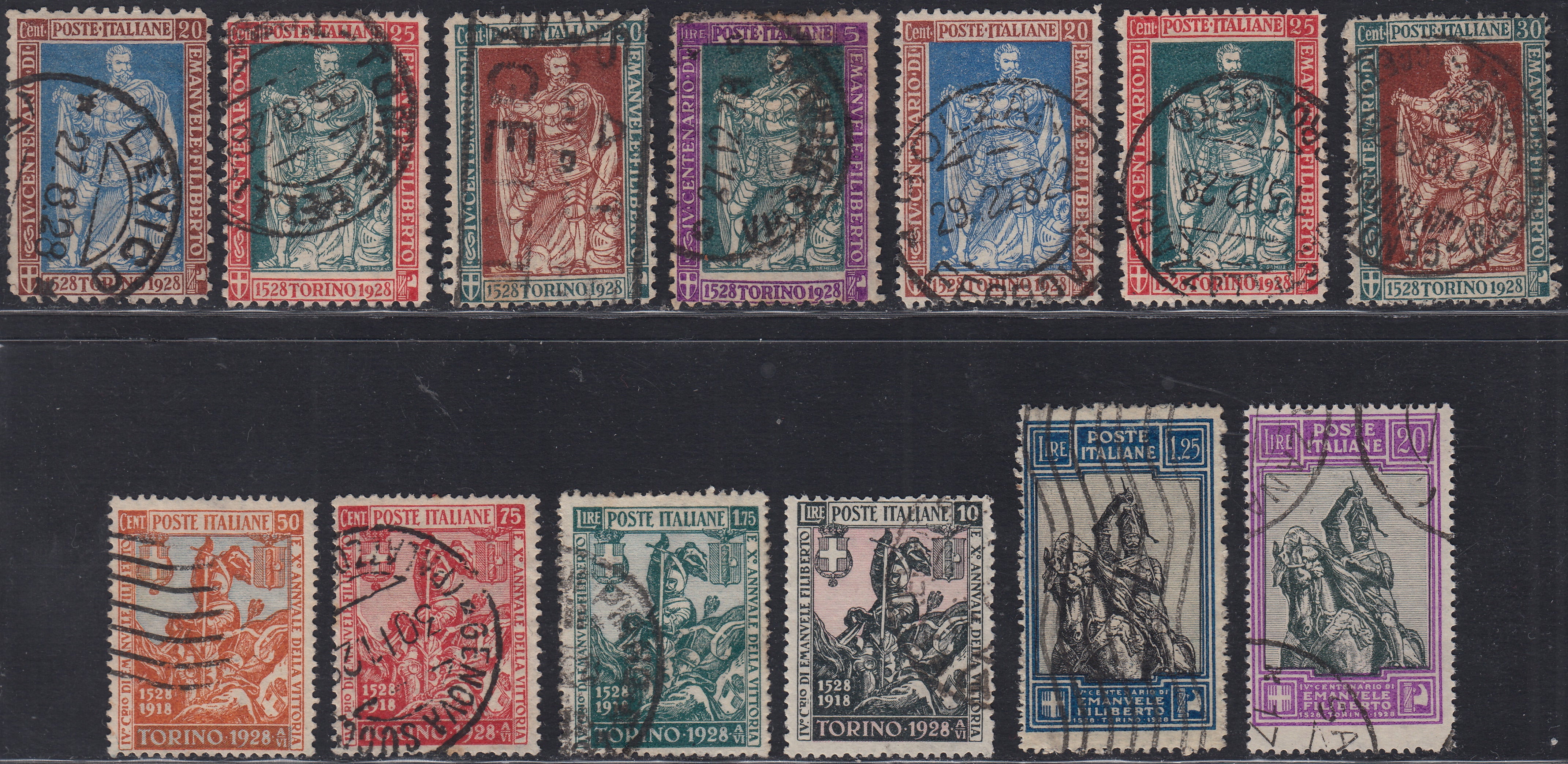 1930 – Virgilio, Ten cuttings of an advertising poster on thick cardboard with a perforated impression printed in black in the outline and diagonally the wording SAGGIO in block capitals.