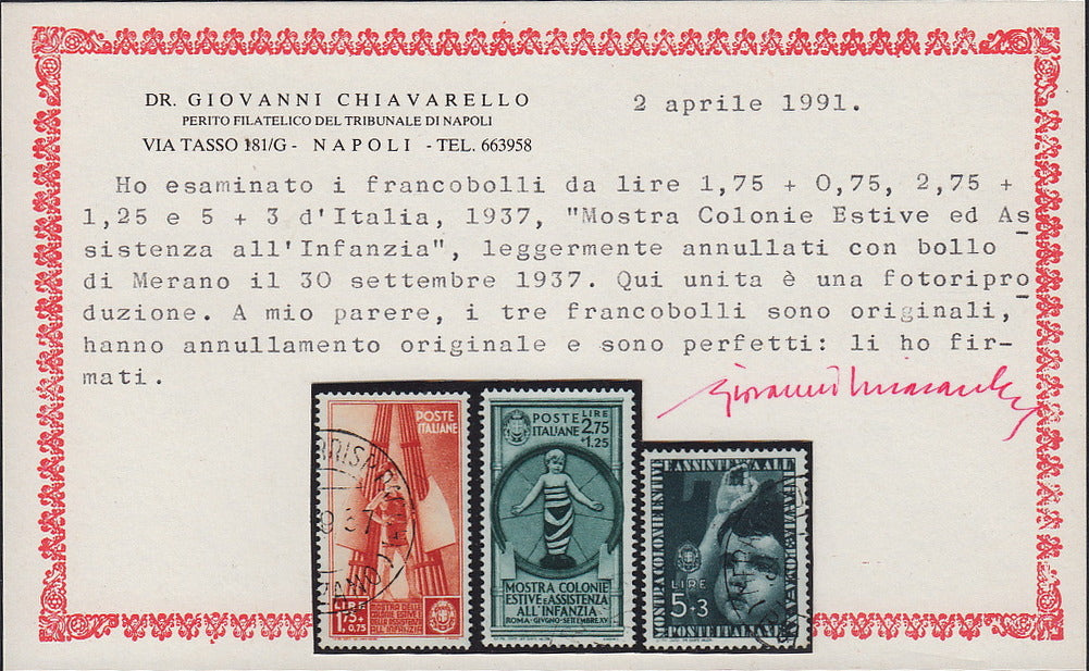 UT326 - 1937 - Mostra delle Colonie Estive e Assistenza all'infanzia, serie completa di posta ordinaria con annulli originali  (406/415)