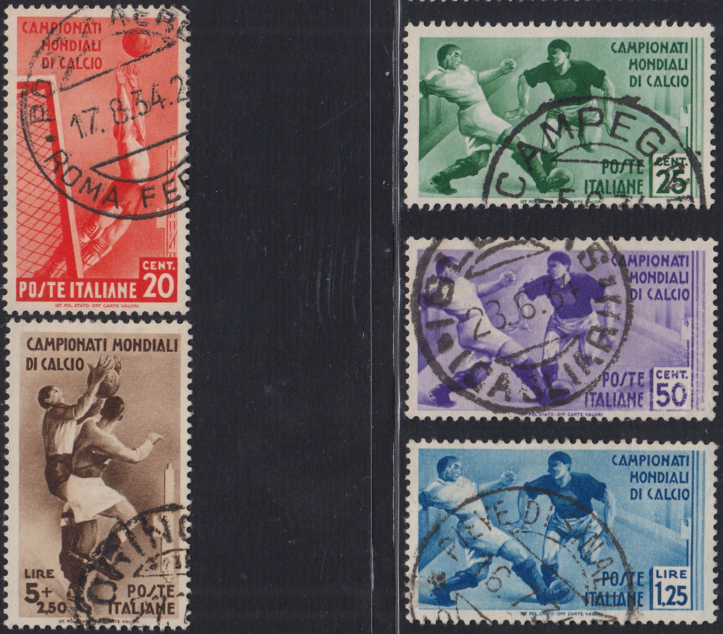 RN255 - 1934 World Football Championships, set of 9 new values ​​with intact rubber (357/61 + A69/72)