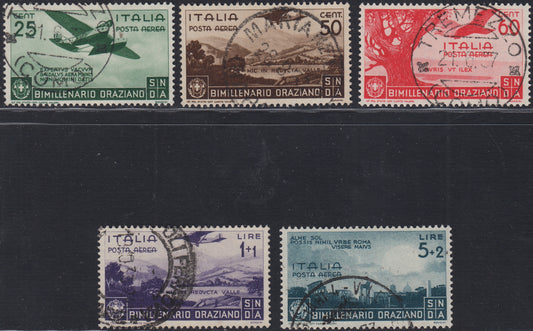 UT349 - 1936 - Bimillenario della nascita di Orazio, serie completa di posta aerea usata con annulli originali (A95/A99)