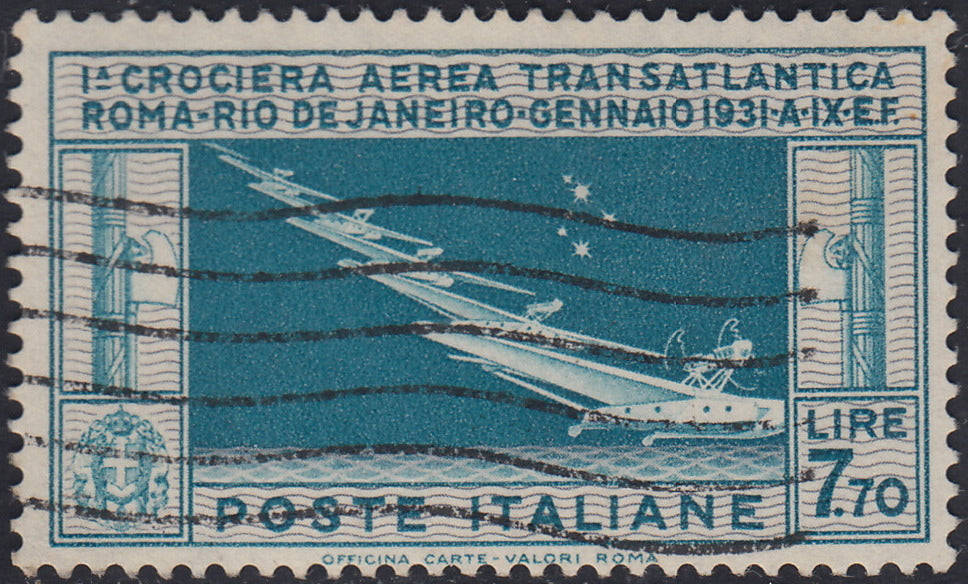 UT352 - 1930 - Crociera transatlantica del Generale Balbo, L. 7,70 celeste grigio, usato con annullo originale (25)