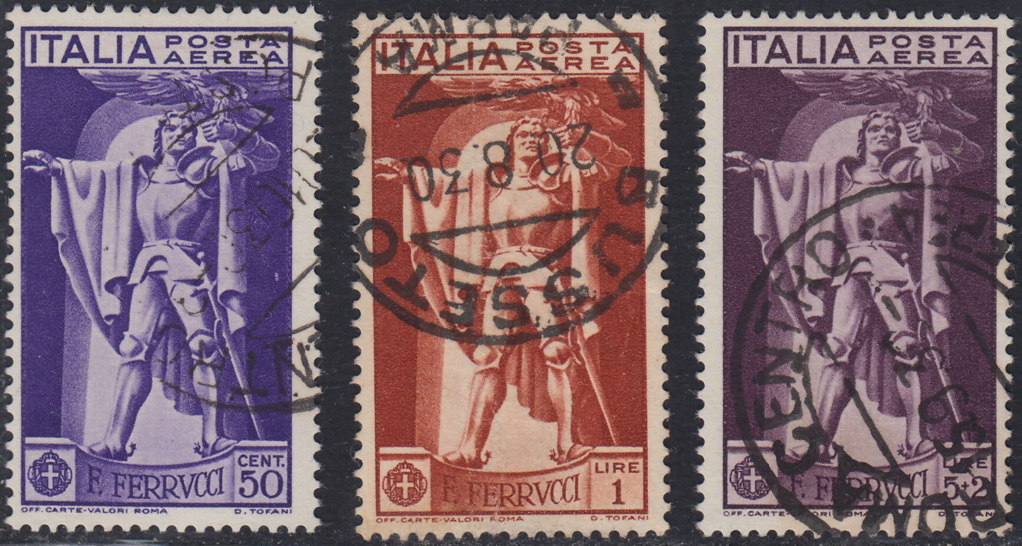 UT354 - 1930 - 4° centenario della morte di Ferrucci, posta aerea, serie completa usata con annulli originali (A18/A20)