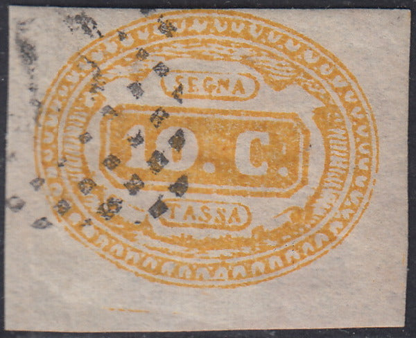 UT390 - 1863 - Segnatasse, ovale con valore nel centro e diciture orizzontali, c. 10 giallo usato (1)