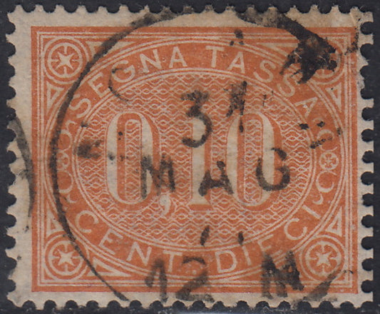 F14-99 - 1863 - Tax postmark, oval with value in the center and horizontal writing, c. 10 new ocher with eraser (1a).