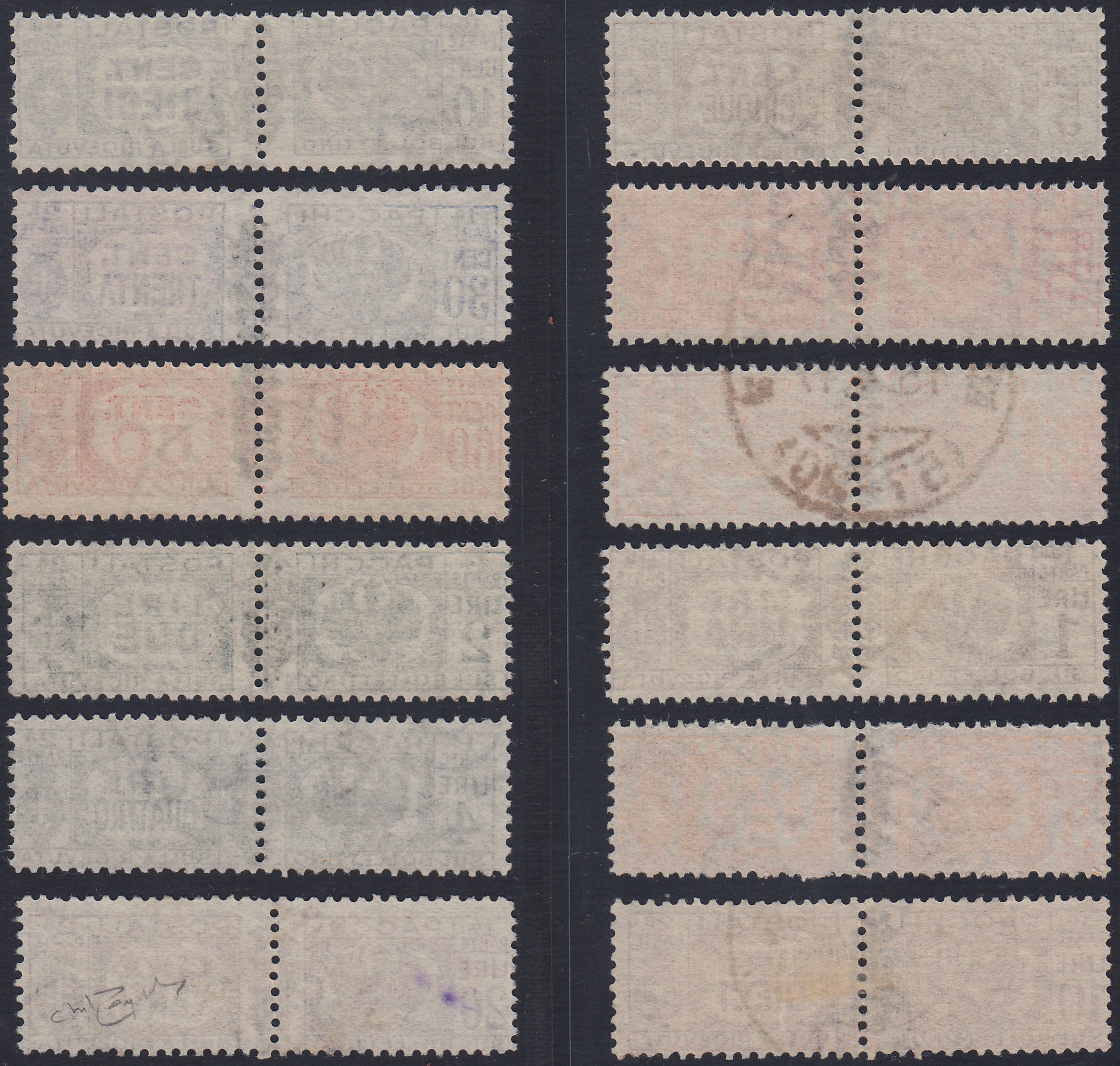 UT410 - 1945 - Luogotenenza, Pacchi postali sovrastampato con un fregio nero sui fasci al centro, serie completa con annulli originali (48/59)