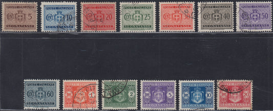 UT416 - 1945 - Luogotenenza, Segnatasse del 1934 con in nuovo stemma ma senza i fasci, serie completa usata con annulli originali (73/85)