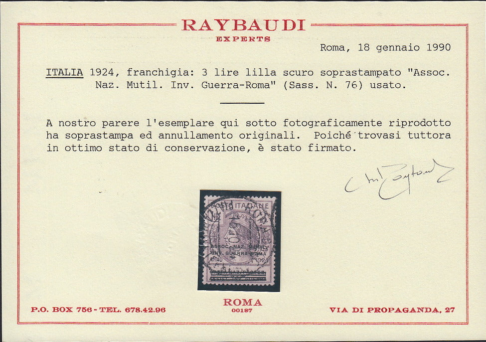 UT421 - 1924 - Enti Parastatali, Serie soprastampata Assoc. Naz. Mutil. Inv. Guerra Roma 8 valori usati (70/77)