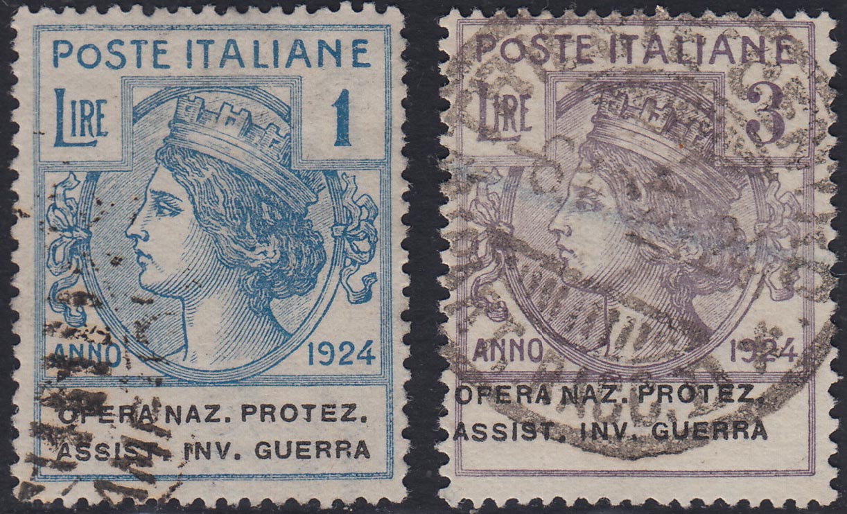UT430 - 1924 - Enti Parastatali, Opera Naz. Protez. Assist. Inv. Guerra due alti valori della serie usati con annulli originali (55, 56)