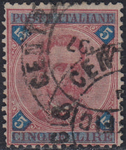 UT451 - 1891/96 - Umberto I L. 5 carminio e azzurro usato con annullo originale (64)