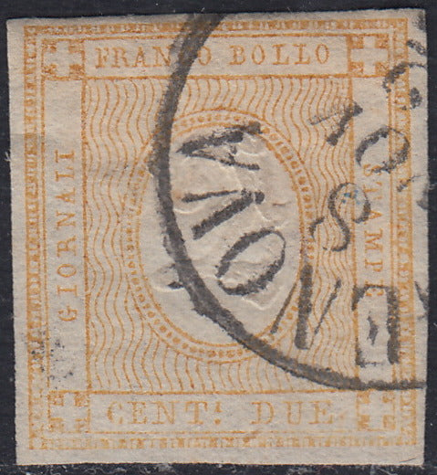 UT454 - 1862 - Francobollo per le stampe, c. 2 bistro usato a Genova (10)