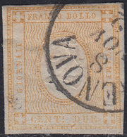 UT454 - 1862 - Francobollo per le stampe, c. 2 bistro usato a Genova (10)
