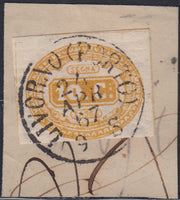 UT462 - 1863 - Segnatasse, c. 10 ocra usato su frammento con annullo Livorno Porto 24/4/67 (1a)