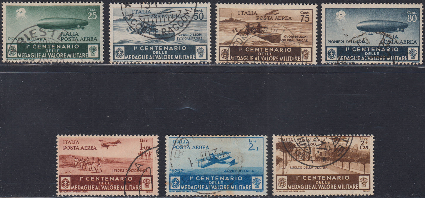 UT492 - 1934 - Centenario dell'istituzione delle medaglie al Valor Militare, serie completa di 20 valori, usati (366/376 A74/a82)