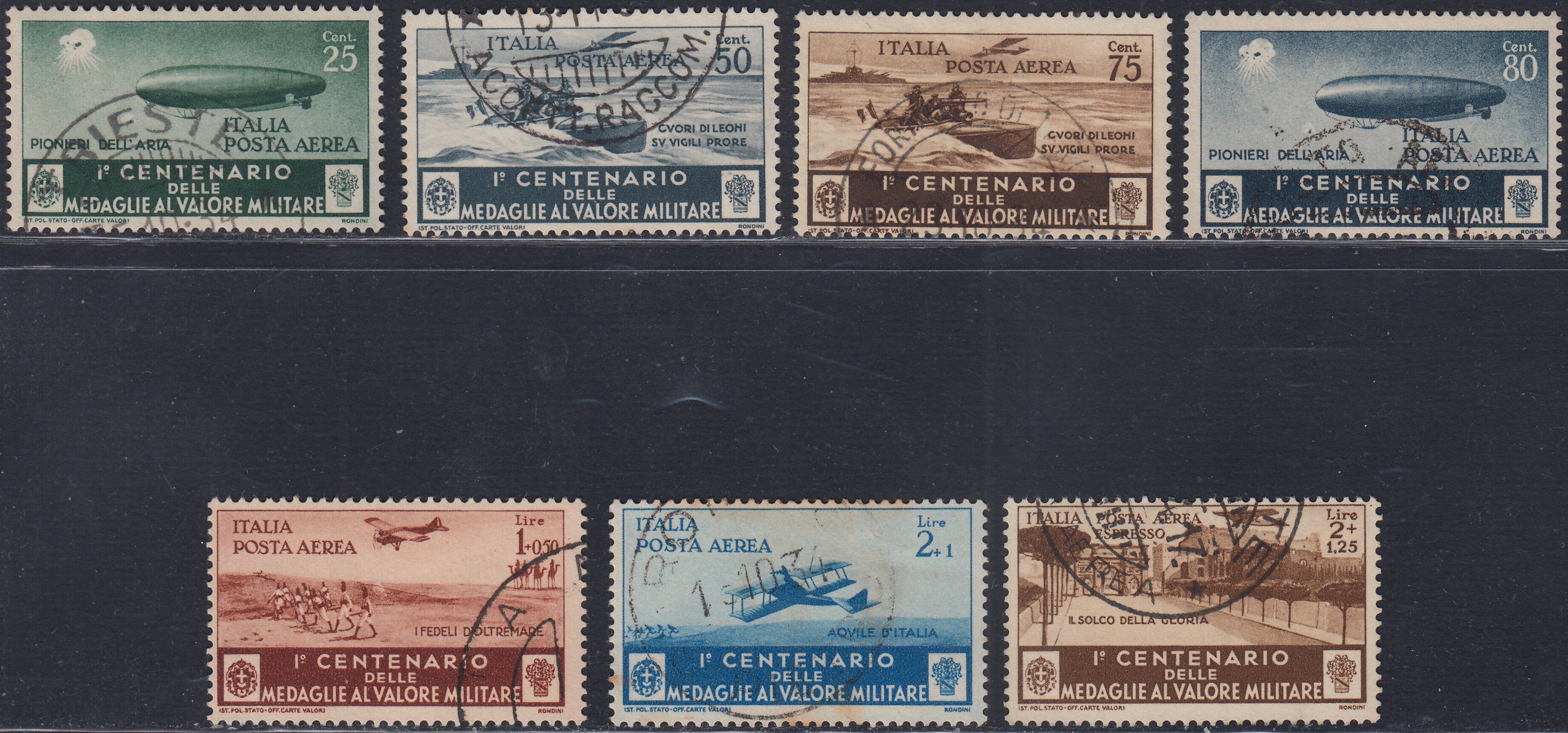 UT492 - 1934 - Centenario dell'istituzione delle medaglie al Valor Militare, serie completa di 20 valori, usati (366/376 A74/a82)