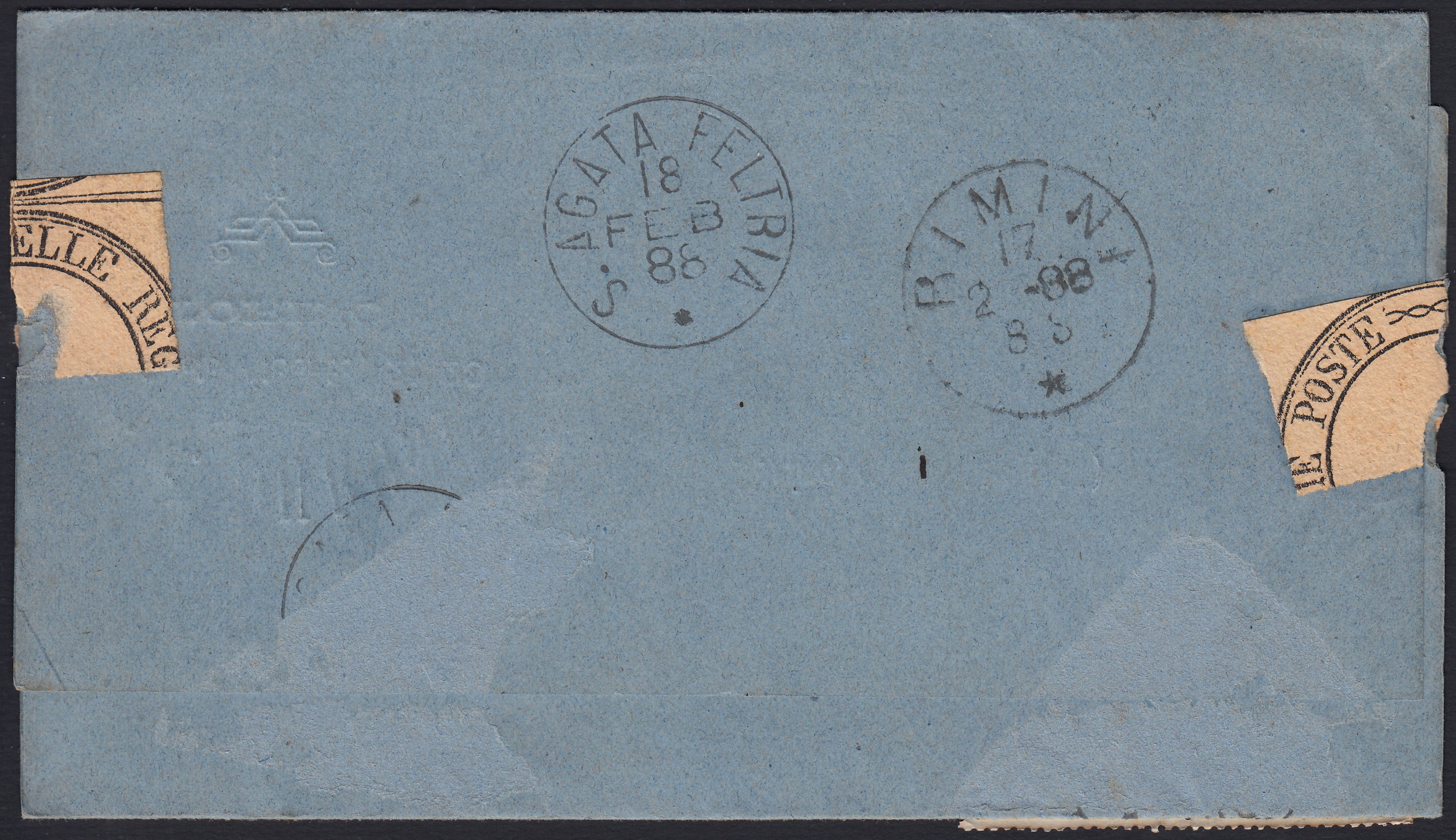 UT498 - 1888 - Stampato con fattura spedito da Torino per S. Agata Feltria affrancata con c.2 rosso mattone trovato insufficiente e tassato per 28 c. a destino (T15 + Tax 3/5)