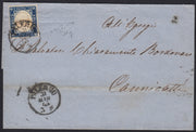 UT50 - 1863 - Lettera spedita da Palermo per Canicattì 31/3/63 affrancata con c. 15 indaco con riflessi violacei (11g).