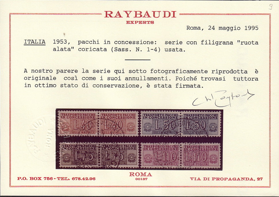 REP34 - 1948 - Winged wheel filigree, Santa Caterina complete set of PO + PA new intact rubber (574/77 + A146/7)