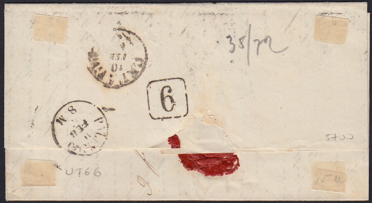 UT66 - 1863 - Lettera spedita da Polizzi per Palermo 9/2/63 affrancata con c.15 azzurro tipo Sardegna (11, Punti 12)