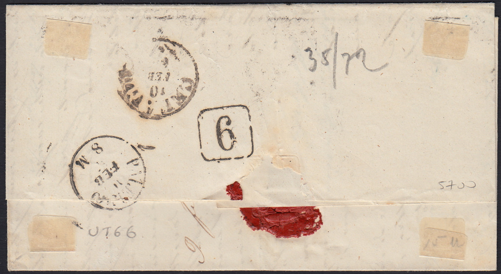 UT66 - 1863 - Lettera spedita da Polizzi per Palermo 9/2/63 affrancata con c.15 azzurro tipo Sardegna (11, Punti 12)