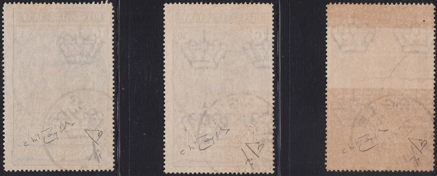 1930 – Virgilio, Ten cuttings of an advertising poster on thick cardboard with a perforated impression printed in black in the outline and diagonally the wording SAGGIO in block capitals.