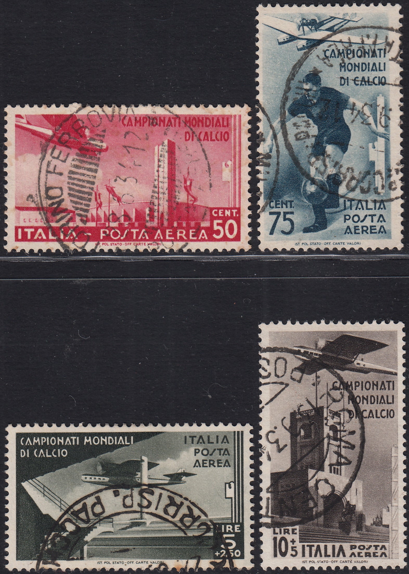 1930 – Virgilio, Ten cuttings of an advertising poster on thick cardboard with a perforated impression printed in black in the outline and diagonally the wording SAGGIO in block capitals.