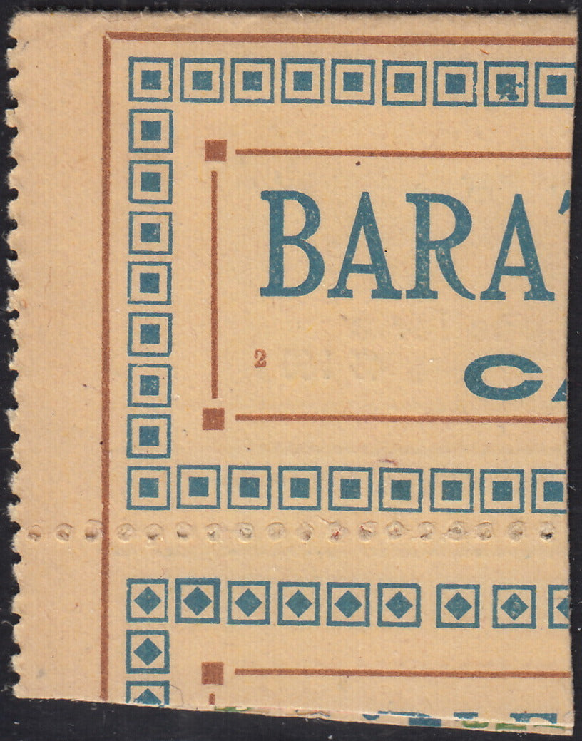 1930 – Virgilio, Ten cuttings of an advertising poster on thick cardboard with a perforated impression printed in black in the outline and diagonally the wording SAGGIO in block capitals.
