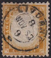 UT678 - 1862 - Emissione dentellata, c. 10 arancio ocra usato Livorno 8/11/62 (1h)