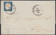 UT67 - 1863 - Lettera spedita da Marsala per Trapani 13/1/63 affrancata con c.15 cobalto verdastro tipo Sardegna (11h, punti 10)