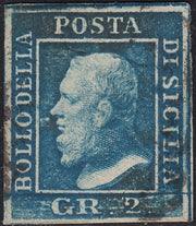 UT687 - 1859 - Effigie di Federico II di Borbone, 2 grana azzurro I tavola usato (6)