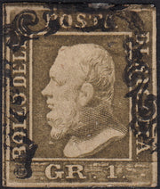 UT690 - 1859 - Effigie di Federico II di Borbone, 1 grana bruno oliva chiaro II tavola usato (4c)