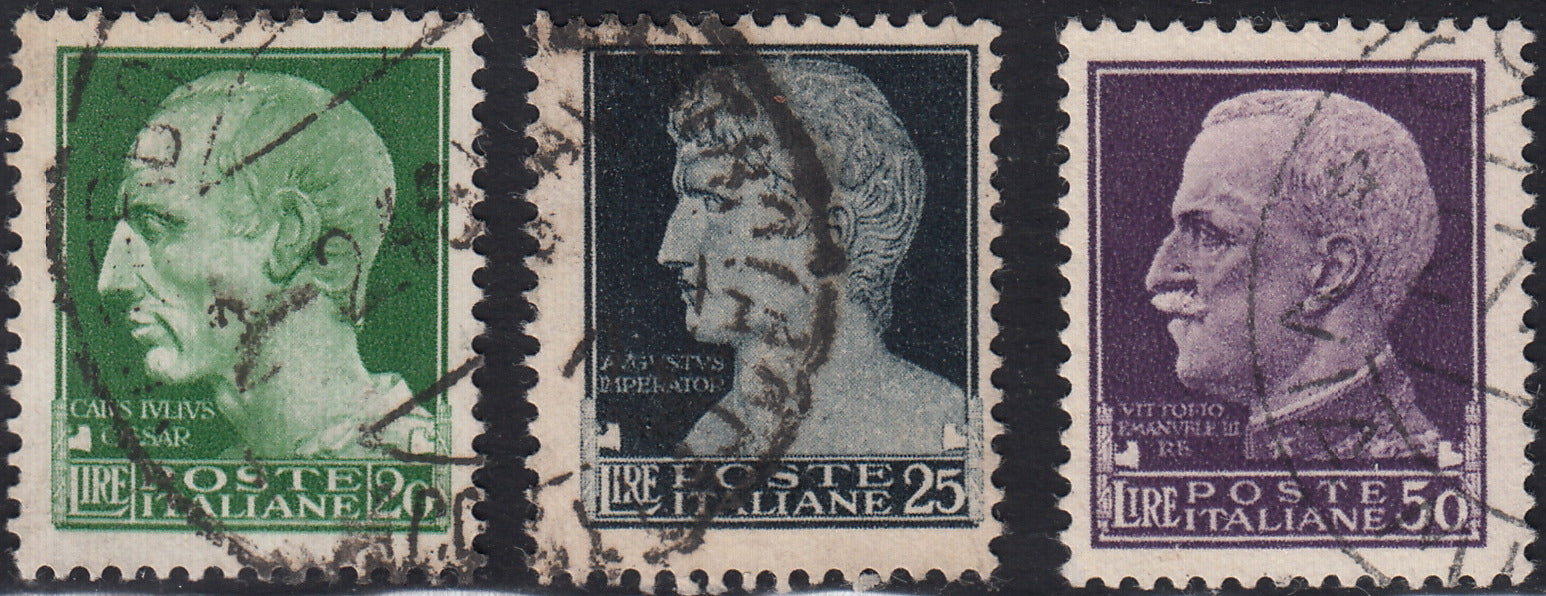 UT696 - 1929 - Imperiale di Regno, L. 20 verde, L. 25 ardesia e L. 50 violetto usati con annulli originali (259/261)