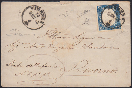 Kingdom of Italy c.1863 15 light blue Sardinia type used 1/1/1863 first day of issue (11d)