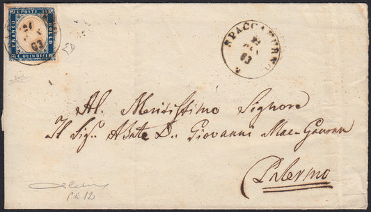 UT74 - 1863 - Lettera spedita da Spaccafurno per Palermo 22/1/63 affrancata con c.15 azzurro tipo Sardegna (11)