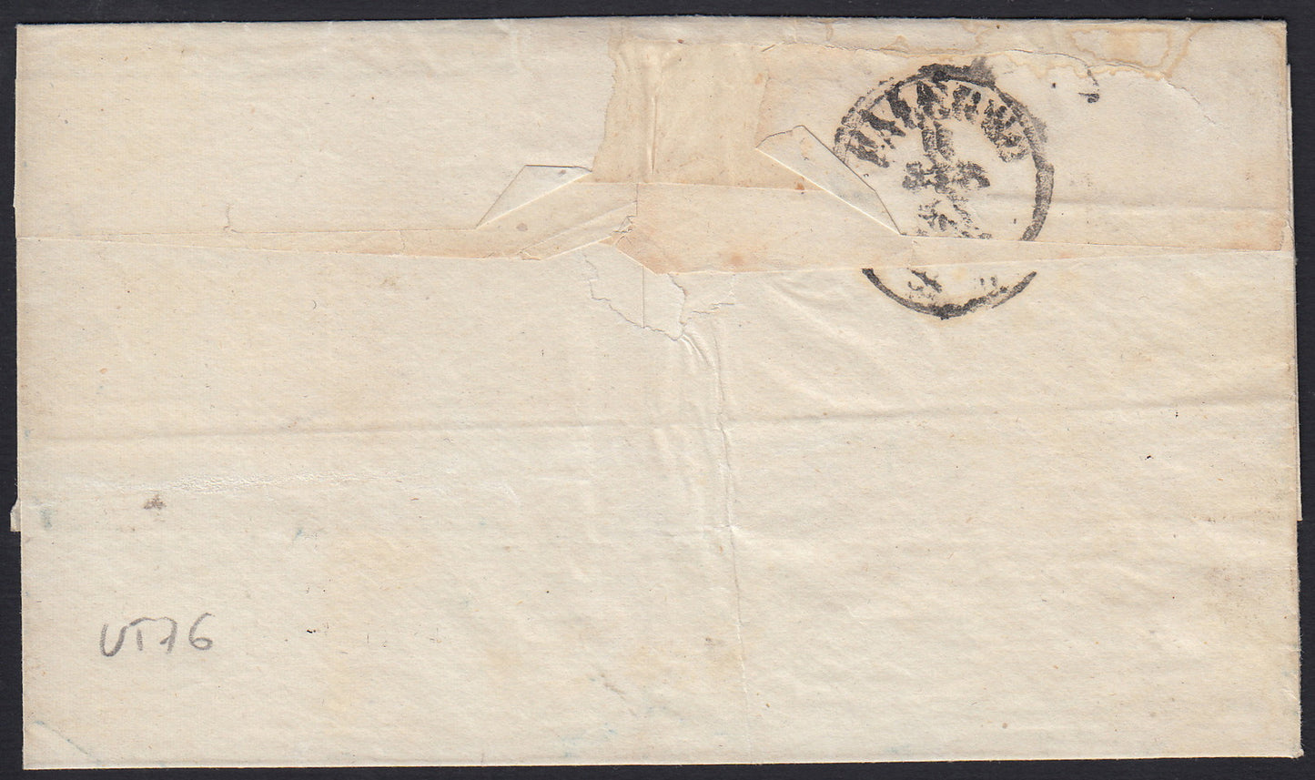 UT76 - 1863 - Lettera spedita da Patti per Palermo 9/2/63 affrancata con c.15 azzurro grigio tipo Sardegna (11e, punti 12)