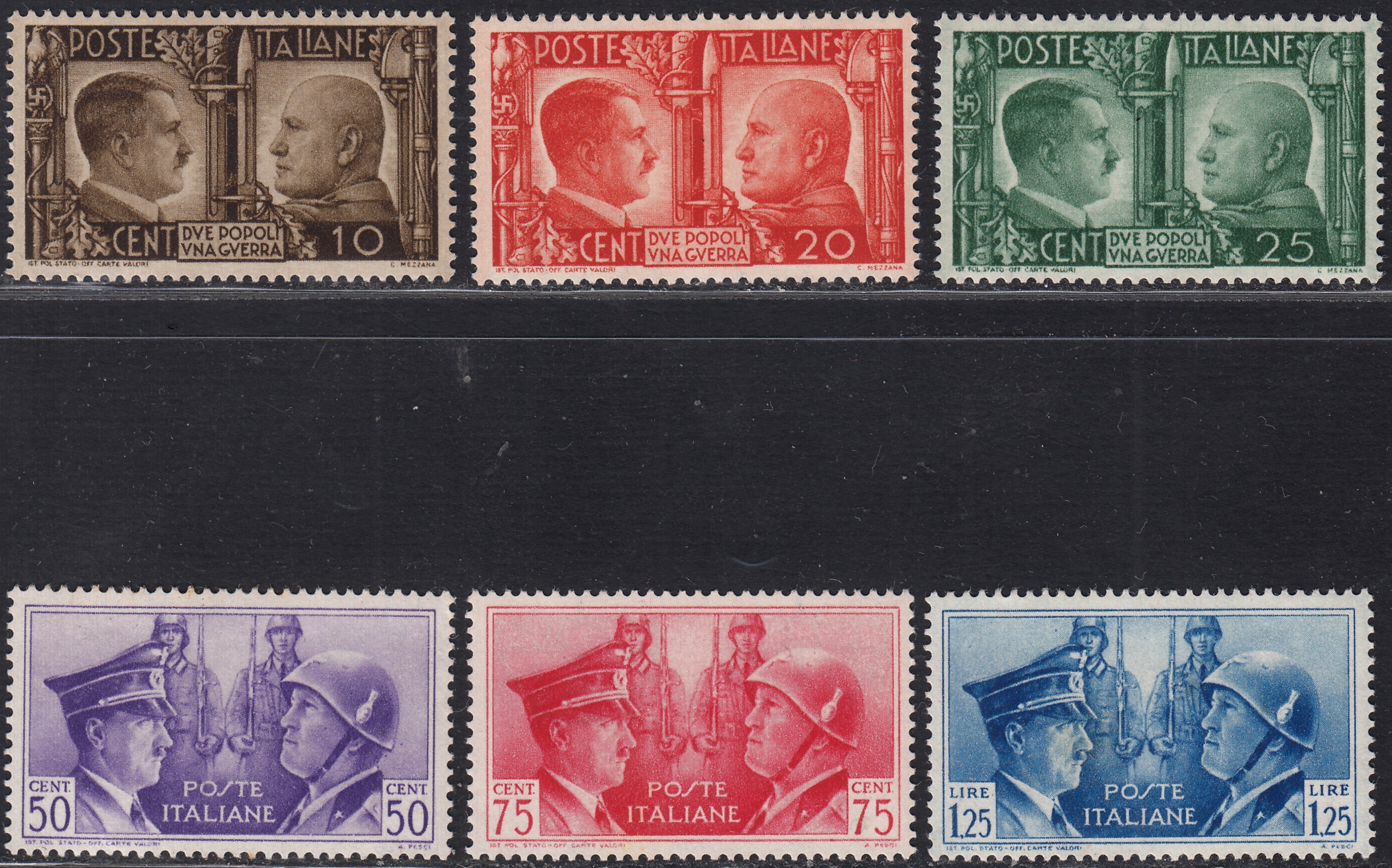 1930 – Virgilio, Ten cuttings of an advertising poster on thick cardboard with a perforated impression printed in black in the outline and diagonally the wording SAGGIO in block capitals.