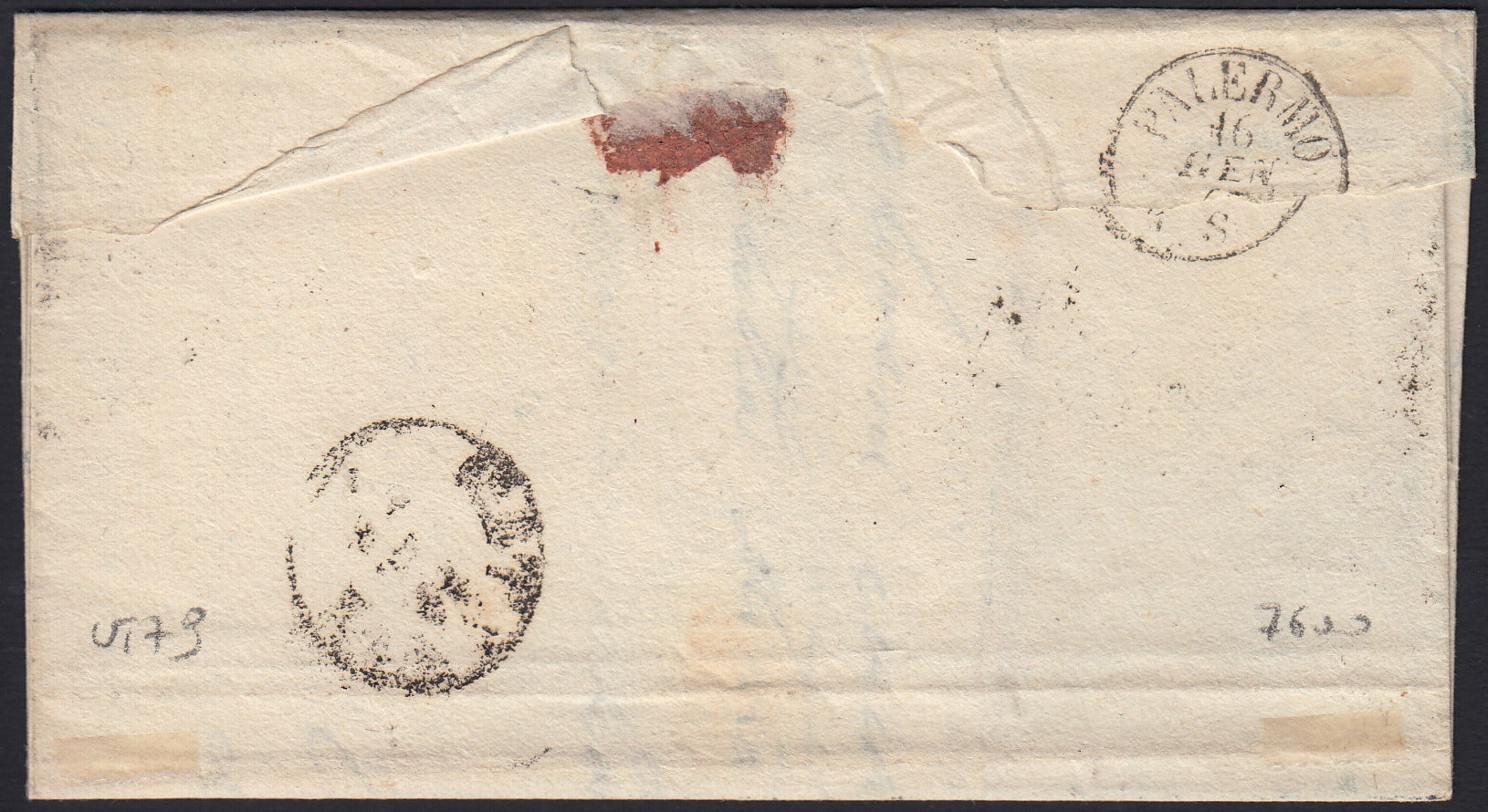 UT79 - 1863 - Lettera spedita da Comiso per Palermo 11/1/63 affrancata con c.15 cobalto verdastro tipo Sardegna (11h, punti 12)