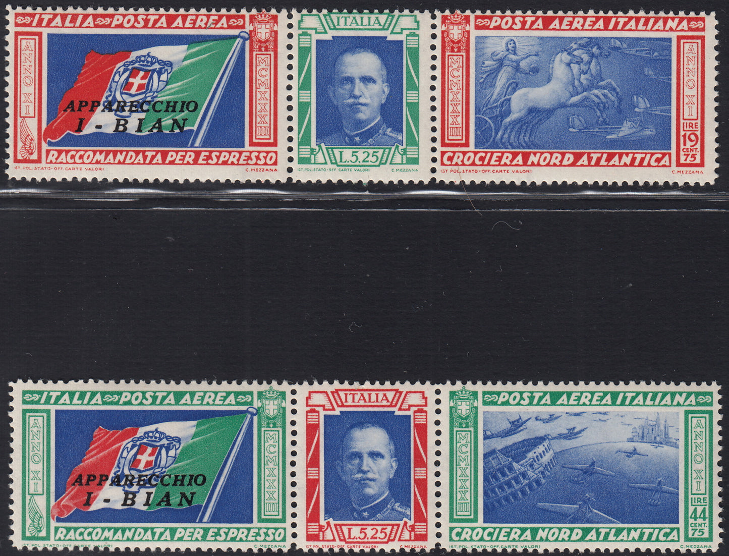 1930 – Virgilio, Ten cuttings of an advertising poster on thick cardboard with a perforated impression printed in black in the outline and diagonally the wording SAGGIO in block capitals.