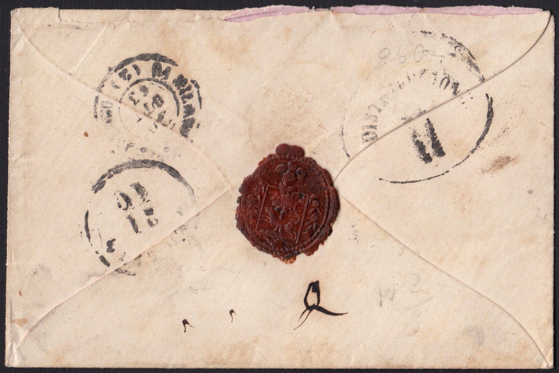 UT815 - 1863 - Lettera spedita con ferrovia, Ambulante Desenzano-Milano 30/10/63 con c. 10 bistro + c. 15 azzurro coppia verticale (14E + 13)