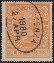 UT819 - 1874 - Francobollo di Ricognizione Postale, c. 10 ocra arancio usato Potenza 27/4/1880 (1)