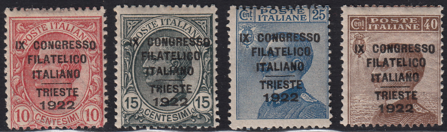 UT826 - 1922 - 9° congresso filatelico italiano, serie completa dei quattro valori nuova con gomma originale (123/126).