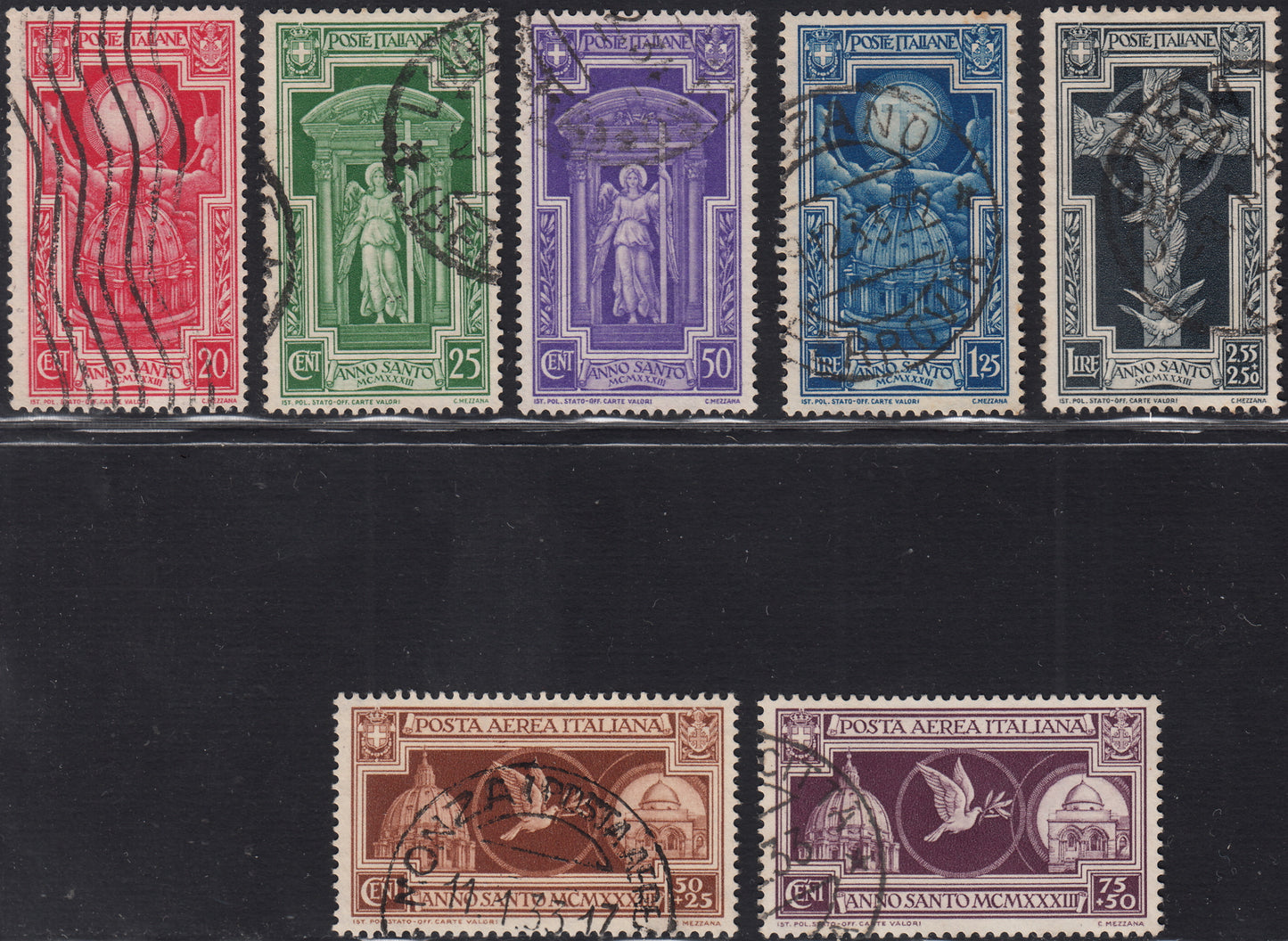 1930 – Virgilio, Ten cuttings of an advertising poster on thick cardboard with a perforated impression printed in black in the outline and diagonally the wording SAGGIO in block capitals.